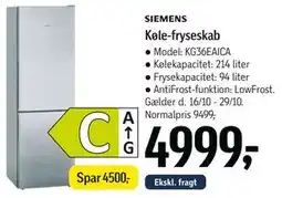 Føtex SIEMENS Køle-fryseskab tilbud