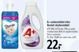 Føtex A+ vaskemiddel eller Dunlet skyllemiddel tilbud