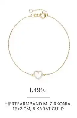 Vibholm HJERTEARMBÅND M. ZIRKONIA, 16+2 CM, 8 KARAT GULD tilbud