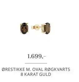 Vibholm ØRESTIKKE M. OVAL RØGKVARTS 8 KARAT GULD tilbud