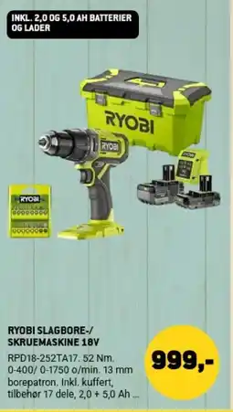 XL-BYG Ryobi slagbore-/skruemaskine 18v tilbud