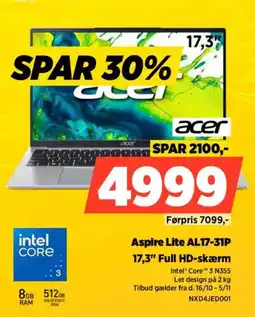 Power Acer Aspire Lite AL17-31P tilbud