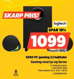 Power Logitech G560 PC gaming 2.1 højttaler tilbud