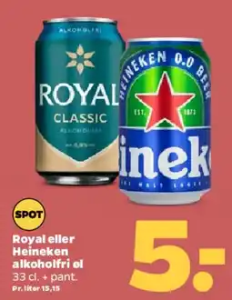 Netto Royal eller Heineken alkoholfri (33 cl) tilbud
