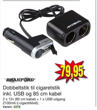 Harald Nyborg Dobbeltstik til cigaretstik inkl. USB og 85 cm kabel tilbud