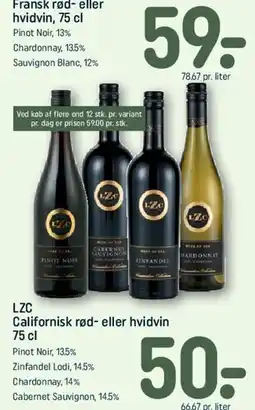 REMA 1000 LZC Californisk rød- eller hvidvin, 75 cl tilbud