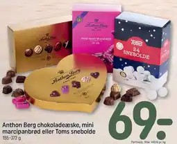 REMA 1000 Anthon Berg chokoladeæske, mini marcipanbrød eller Toms snebolde tilbud