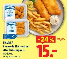 Lidl HAVBLÅ Panerede fisk med ost eller fiskenuggets tilbud
