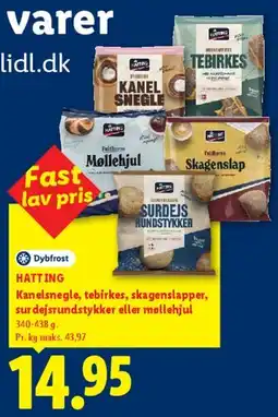 Lidl Hatting - kanel snegle, tebirkes, skagenslapper, surdejsundstykker eller møllehjul tilbud