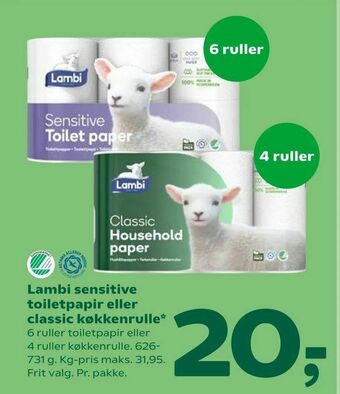 Coop 365 Lambi sensitive toiletpapir eller classic køkkenrulle tilbud