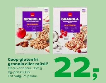 Coop 365 Coop glutenfri granola eller müsli tilbud