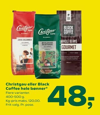 Coop 365 Christgau eller Black Coffee hele bønner tilbud