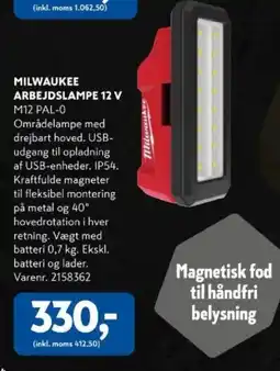 Davidsen Milwaukee Arbejdslampe 12 v M12 PAL-0 tilbud