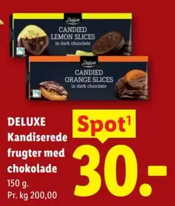 Lidl Deluxe kandiserede frugter med chokolade tilbud