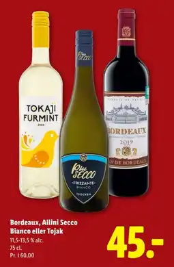 Lidl Bordeaux, Allini Secco Bianco eller Tojak tilbud