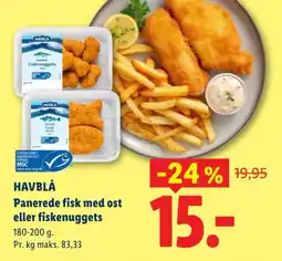 Lidl Havblå Panerede fisk med ost eller fiskenugetts tilbud