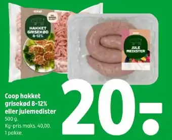 Coop hakket grisekød 8-12% eller julemedister