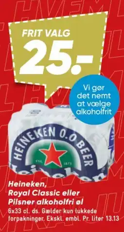 Bilka Heineken Royal Classic eller Pilsner alkoholfri øl tilbud