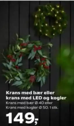 Kvickly Krans med bær eller krans med LED og kogler tilbud