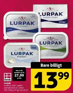 Løvbjerg Lurpak smørbar, blok, usaltet, plantebaseret el. pisket tilbud