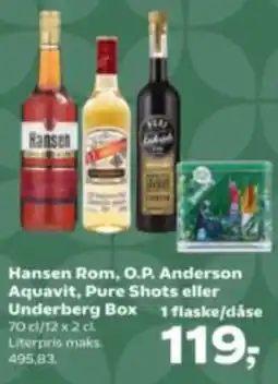 Kvickly Hansen Rom, O.P. Anderson Aquavit, Pure Shots eller Underberg Box tilbud
