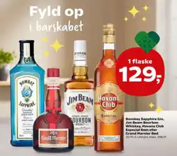 Kvickly Bombay Sapphire Gin, Jim Beam Bourbon Whiskey, Havana Club Especial Rom eller Grand Marnier Red tilbud