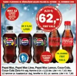 Købmandsgården Pepsi Max, Pepsi Max Lime, Pepsi Max Lemon, Coca-Cola, Coca-Cola Zero Frit valg tilbud