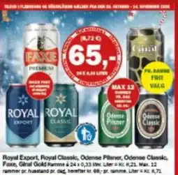 Købmandsgården Royal Export, Royal Classic, Odense Pilsner, Odense Classic, Faxe, Giral Gold Ramme tilbud
