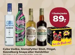 Kvickly Cuba Vodka, Sismofytter Shot, Flügel, Svendborg Snaps eller Halvbitter tilbud