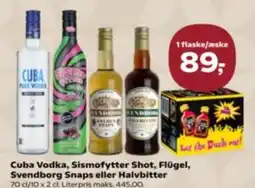 Kvickly Cuba Vodka, Sismofytter Shot, Flügel, Svendborg Snaps eller Halvbitter tilbud