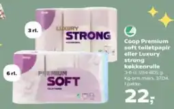 Kvickly Coop Premium soft toilet paper eller Luxury strong køkkenrulle tilbud