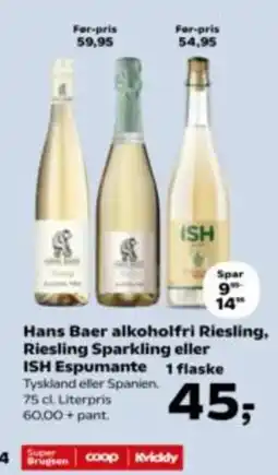 Kvickly Hans Baer alkoholfri Riesling, Riesling Sparkling eller ISH Espumante tilbud