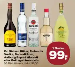 Kvickly Dr. Nielsen Bitter, Finlandia Vodka, Bacardi Rom, Aalborg Export Akvavit eller Bottega Limoncello tilbud
