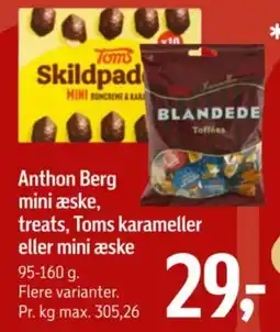 Føtex Anthon Berg mini æske treats Toms karameller eller mini æske tilbud