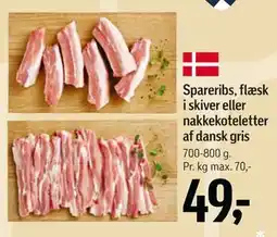 Føtex Spareribs, flæsk i skiver eller nakkekoteletter af dansk gris tilbud