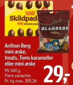 Føtex Anthon Berg mini æske, treats, Toms karameller eller mini æske tilbud