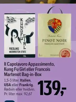 Føtex Il Capolavoro Appassimento, Kung Fu Girl eller Francois Martenot Bag-in-Box tilbud