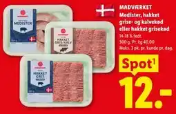 Lidl MADVÆRKET Medister, hakket grise- og kalvekød eller hakket grisekød tilbud