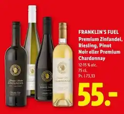 Lidl FRANKLIN'S FUEL Premium Zinfandel, Riesling, Pinot Noir eller Premium Chardonnay tilbud