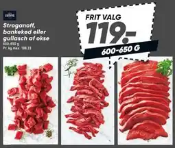 Bilka Stroganoff, bankekød eller gullasch af okse tilbud