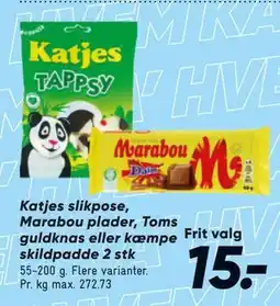 Bilka Katjes slikpose, Marabou plader, Toms guldknas eller kæmpe skildpadde 2 stk tilbud