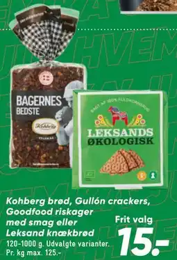 Bilka Kohberg brød, Gullón crackers, Goodfood riskager med smag eller Leksand knækbrød tilbud