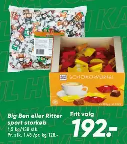 Bilka Big Ben eller Ritter sport storkøb tilbud