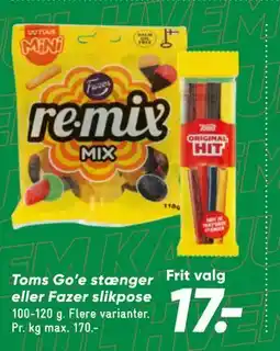 Bilka Toms Go’e stænger eller Fazer slikpose tilbud