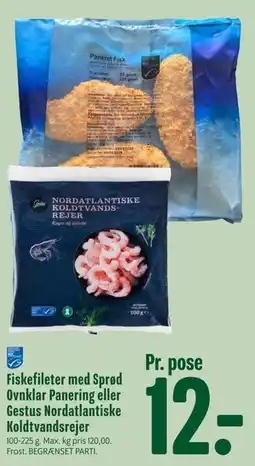 Min Købmand Fiskefileter med Sprød Ovnklar Panering eller Gestus Nordatlantiske Koldtvandsrejer tilbud