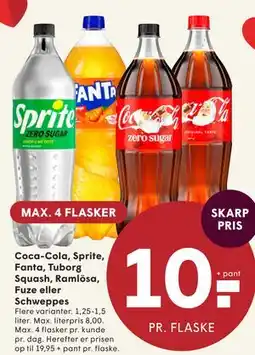 SPAR Coca-Cola, Sprite, Fanta, Tuborg Squash, Ramlösa, Fuze eller Schweppes tilbud