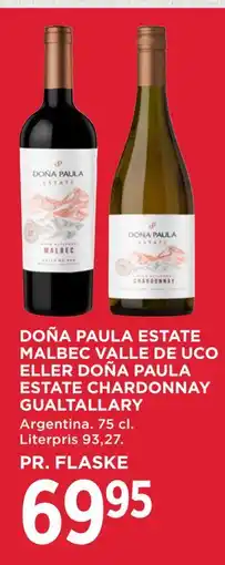 MENY DOÑA PAULA ESTATE MALBEC VALLE DE UCO ELLER DOÑA PAULA ESTATE CHARDONNAY GUALTALLARY tilbud