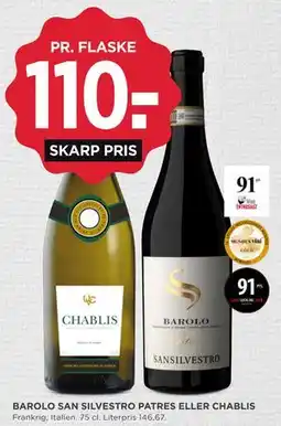 MENY BAROLO SAN SILVESTRO PATRES ELLER CHABLIS tilbud