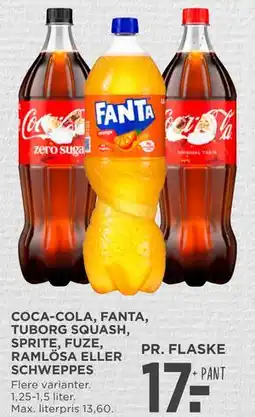 MENY COCA-COLA, FANTA, TUBORG SQUASH, SPRITE, FUZE, RAMLÖSA ELLER SCHWEPPES tilbud