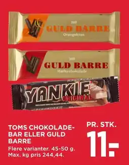 MENY TOMS CHOKOLADEBAR ELLER GULD BARRE tilbud
